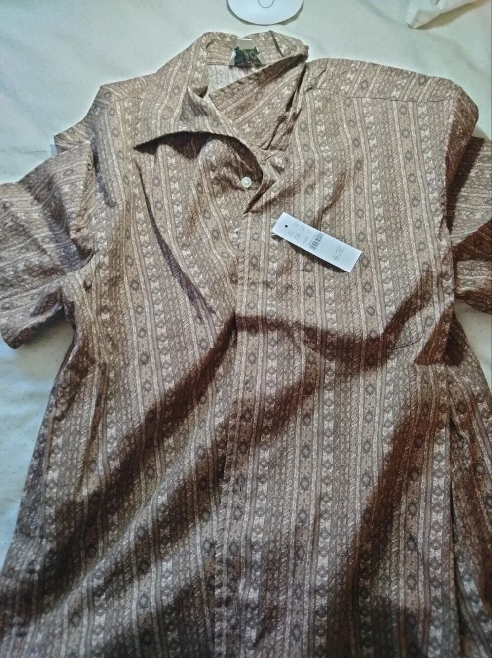 J. Crew Cotton Brown Striped Printed Short-Sleeve Button-Down Shirt Size S